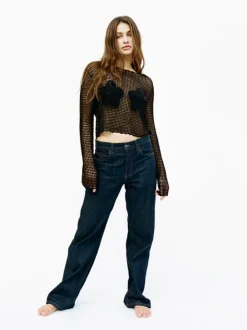 Store Crochet Flower Top - Black Women Tops