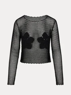Store Crochet Flower Top - Black Women Tops