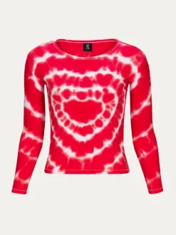 Cheap Heart Long Sleeve Tee - Red Tie Dye Women Tees