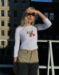 Cheap Yee Ha! Long Sleeve Tee - White Women Tees